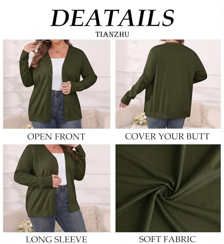 Image of TIANZHU Plus Size Cardigan for Women Button Open Front Long Sleeve V Neck Comfy Lightweight Sweaters XL-4XL