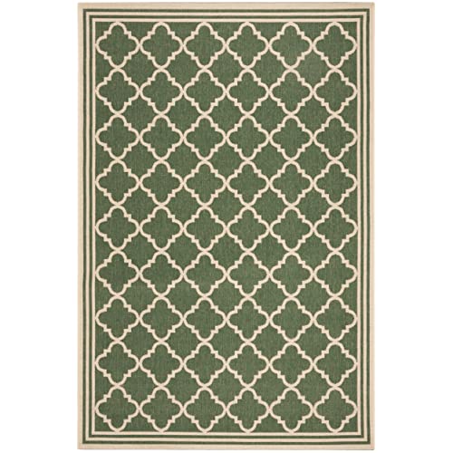 SAFAVIEH Beach House Collection 2' 2' x 4' Green/Cream BHS121Y Indoor/ Outdoor Patio Backyard Mudroom Accent-Rug