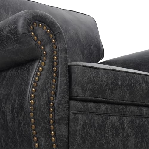 Image of Couchus 71 inch W Living Room Furniture Sets, Mid-Century Vintage Faux Leather Sofa and Couch Sets, Loveseat and Sofa Set with Nailhead Trim (Grey, Single+Loveseat)