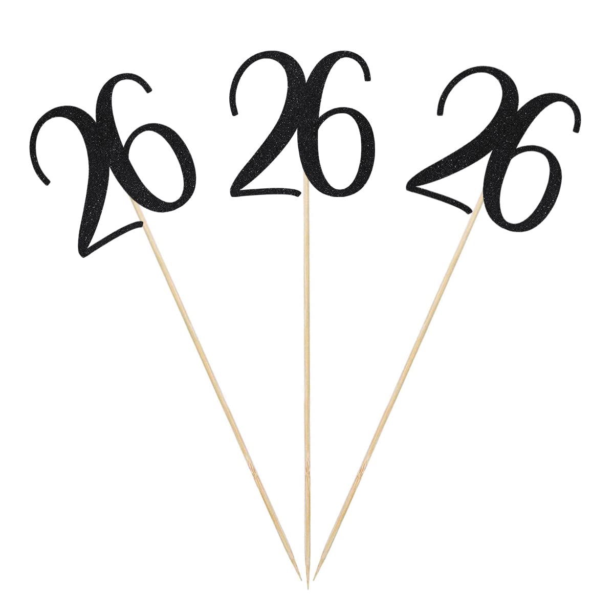 Black Glitter 26th Birthday Centerpiece Sticks, 12-Pack Number 26 Table Topper Anniversary Party Decorations