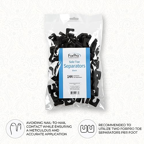 forpro sole toe separators - black luxurious foam separators - individual toe separators for pedicures  144-count