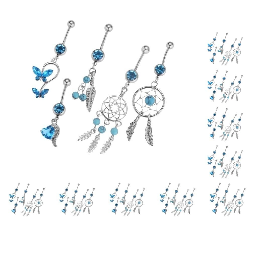 Piercing para ombligo con diseño de atrapasueños, mariposa, hoja, corazón, 5 unidades