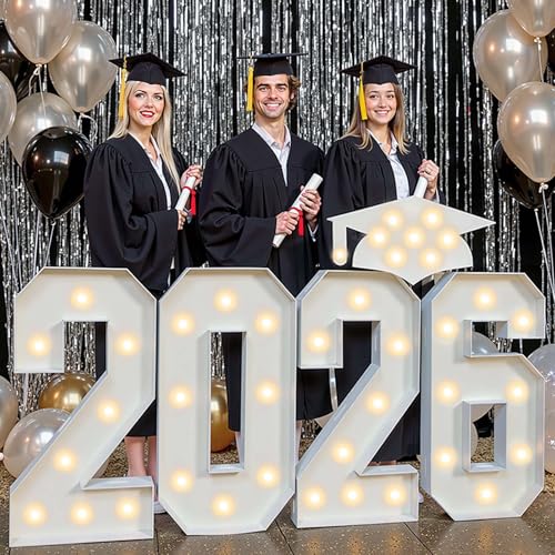 2.3ft Class of 2026 Light Up Numbers Graduation Decorations Large Marquee Letters with Lights Giant Jumbo Foam Board Lighted Sign Big Grad Mosaic 2.3 Feet Tall High School College Party Prom Decor