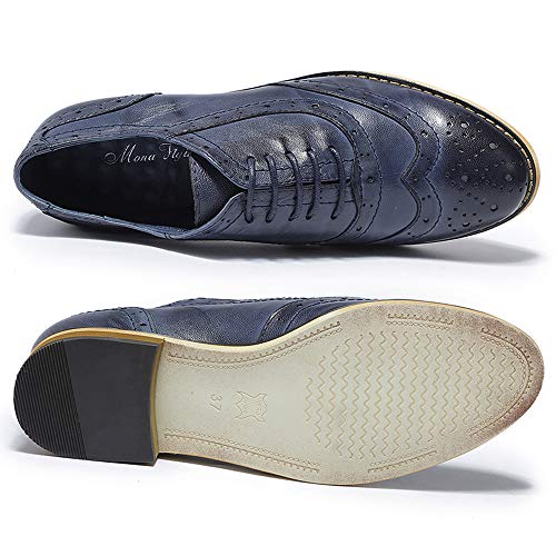 Image of Mona flying Womens Leather Wingtip Oxfords Brogue Shoes Lace-up Flats
