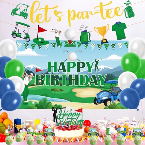 Image of Gameza Golf Birthday Party Decorations - 34PCS Golf Birthday Decorations, Lets Partee Banners Balloons Backdrop Cake Topper Cupcake Toppers, Sport Themed Party Decor Supplies