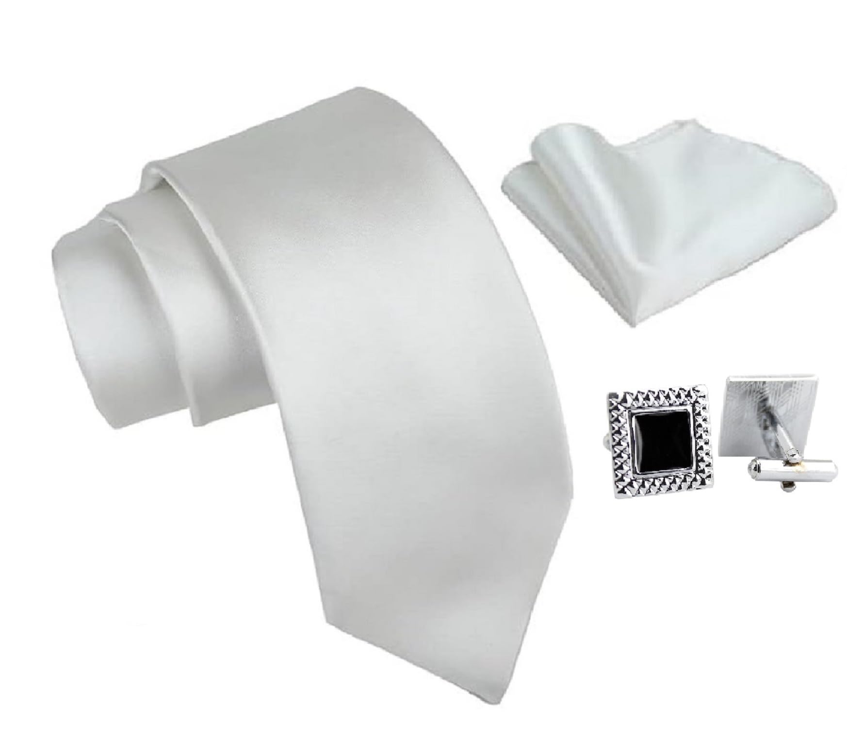 zitti Premium Solid Plain Italian Silk Tie Pocket Square Combo for Men – Formal Necktie with Black Square Brass Cufflinks in Leather Gift Box | Wedding Business Party Gift Set-picture-14