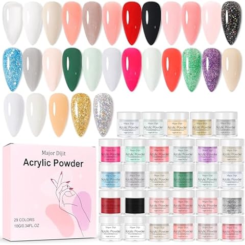 Acrylic Powder Set Acrylic Nail Powder Clear Pink White Nude Glitter Polymer 3D Acrylic Nail Art Kit for French Nail Extension,Carving Pack of 29 Cover