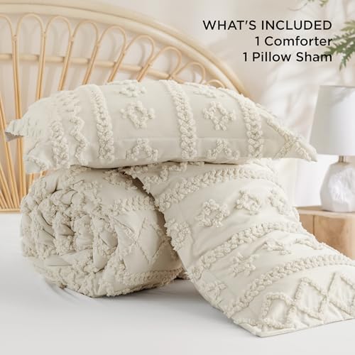 Bedsure Boho Twin Bedding Sets,Bedroom Decor Comforter Set Beige 2 Pieces | Soft Breathable,Fluffy Tufted,Gift For Girls Women,For Kids,Marshmallow-like Dorm Decor,All Seasons,Machine-washable,OEKO-TEX - image 8