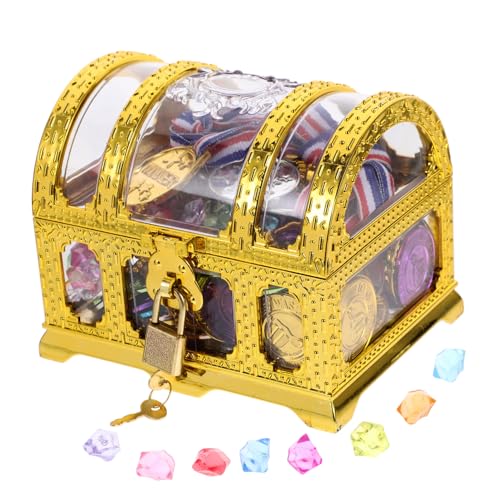 BESTonZON Cofre Tesoro Infantil Pirata Juego Educativo con Monedas y Gemas Decorativas Juguete Temático para Fiestas y Actividades Escolares