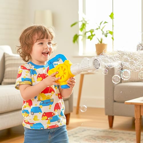 Image of VGRASSP Bazooka Bubble Launcher Toy Gun for Kids - Battery Operated Bubble Maker Machine with Soap Solution and 2 Bottles - Indoor and Outdoor Gatling Gun Toy Gift - Color As Per Stock