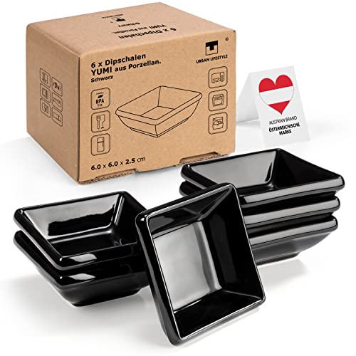 Urban Lifestyle Yumi Lot de 6 bols à sauce carrés en porcelaine noir (6 x 6 x 2,5 cm) Cover