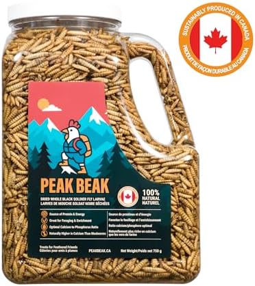 Peak Beak Dried Black Soldier Fly Larvae (BSFL) Treats, High Calcium Mealworm Replacement, for Chickens, Produced in Canada, 750g Container - 1