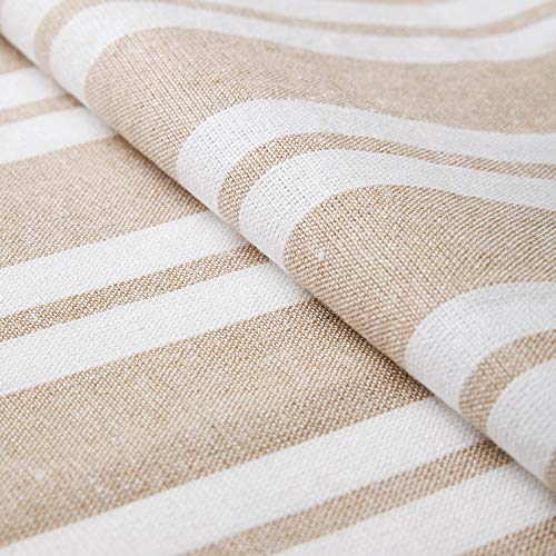 Image of Encasa XO Cotton Rectangular Table Cloth for 4 to 6 Seater | (140x180 cm) | Franca Beige Stripes | Dining Tablecloth for Decoration
