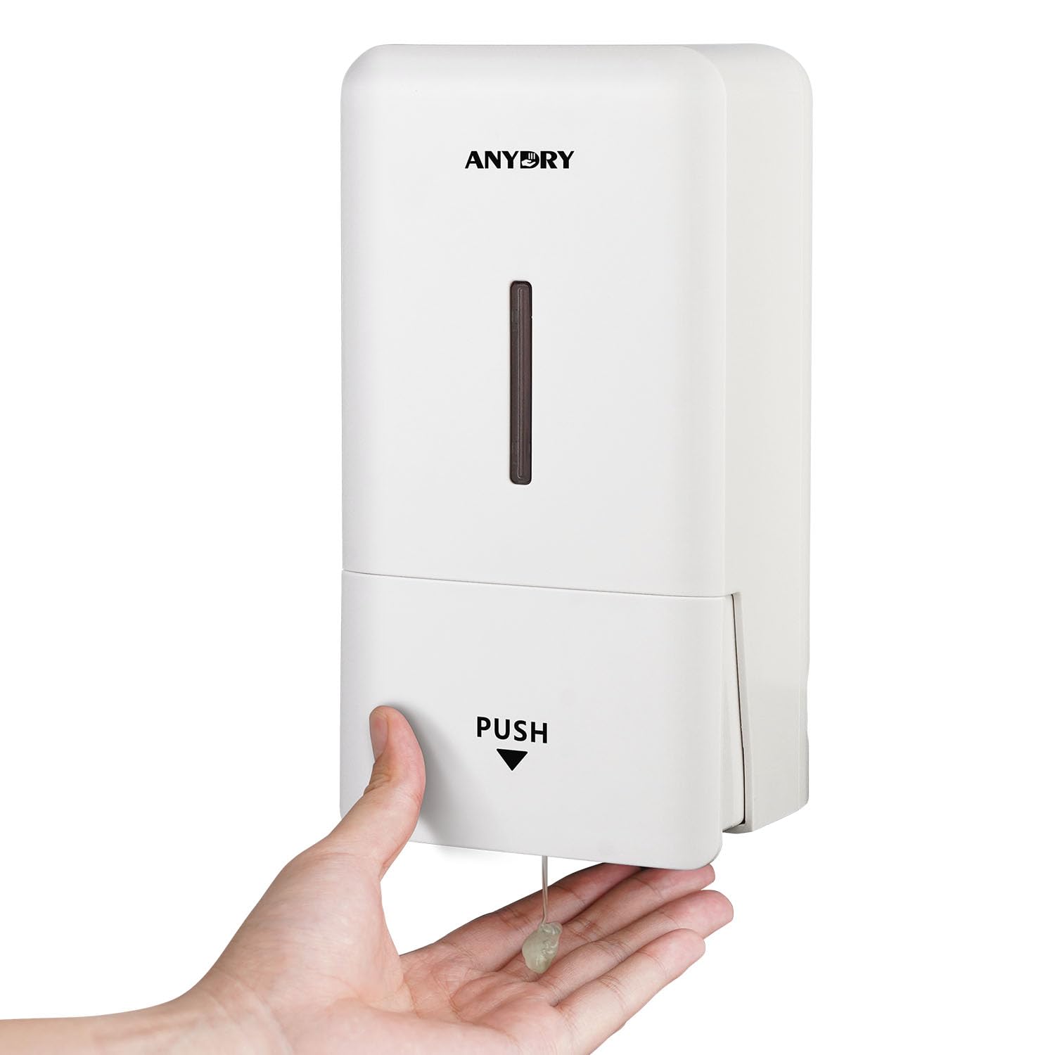 anydry Dispensador de jabón Mural Manual a presión, Capacidad de 800 ml con Ventana Visual, reemplazo Sencillo del jabón, Ideal para hogares y Negocios 1006 Blanco