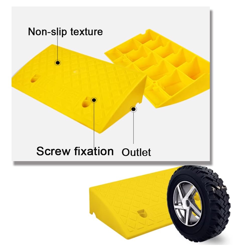 Rampe De Seuil De Porte Rampes De Trottoir 3cm 4cm 5cm Rampes De Bordure en Plastique Rampes De Seuil Robuste, Rampe De Garage Antidérapante(Yellow,4" Rise/10cm)