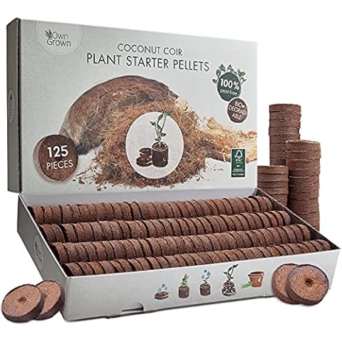 125x Coco Coir Plant Starter Pellets with Nutrients: 125 Premium Potting Soil Seed Pellets - Coconut Coir for Growing Plug Plants - Seedling Compost Pellets with Potting Compost, Peat Free OwnGrown Cover
