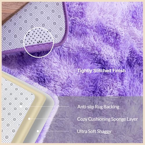 Area Rugs 9x12 Living Room, Large Fluffy Area Rugs for Bedroom, Soft Carpet Shag Kids Room Rug, Non-Slip Fuzzy Rugs Indoor (Purple TieDyed, 9ft x 12ft)
