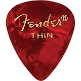 12 Stück. Fender Celluloid-Plektren, 351 Form, dünn, klassisch, 12 Stück, rotes Moto für E-Gitarre, Akustikgitarre, Mandoline und Bass