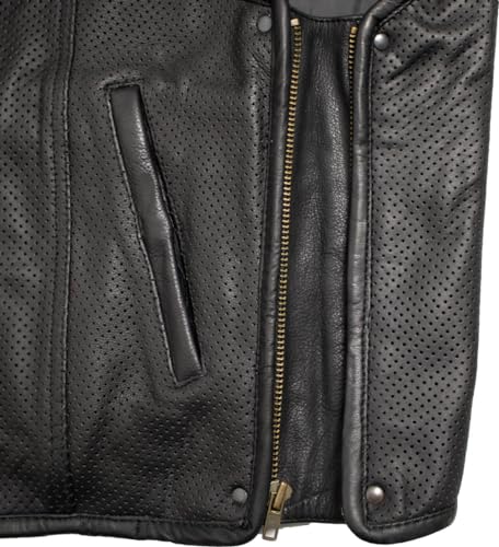 MDM Gilet in pelle da uomo con pelle traforata