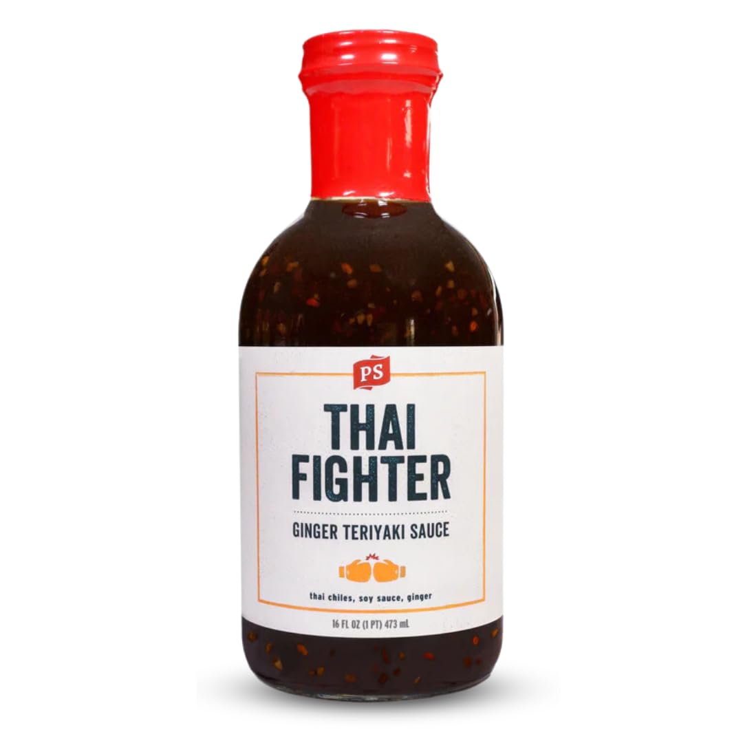 PS Seasoning Thai Fighter Ginger Teriyaki Sauce - Savory All-Purpose Sauce for Dipping, Glazing, Marinating, Basting - Thai Chili Flavors, Great for Stir Fry, Salmon, Kabobs, Flank Steak, and More