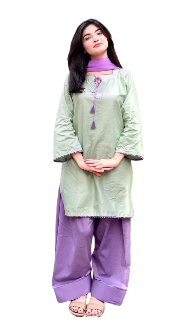 ANNI DESIGNER Farshi Salwar Suit for Women | Viscose Blend Solid Straight Kurta with Dupatta | Farsi Farasi Parsi Salwar Suit Indian Office Party Wedding Outfit 3 Piece
