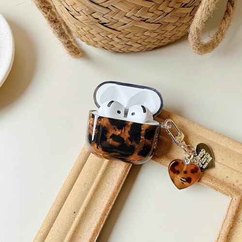 Image of MINSCOSE for Cool Glitter AirPods 4 Case,Amber Tortoise Leopard Shell Pattern Aesthetics Design with Trendy Heart Shaped Keychain,Soft TPU Protective Cover with Cleaner Kit for AirPods 4-Black