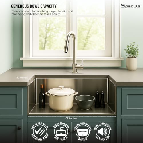 Image of Kitchen Sink (32X20X10) Inches| Heavy Duty Stainless Steel Sink | Undermount & Topmount Installation | Brushed Finish with Grid Drain | Compact Square Sink for Kitchen, Bar or Utility