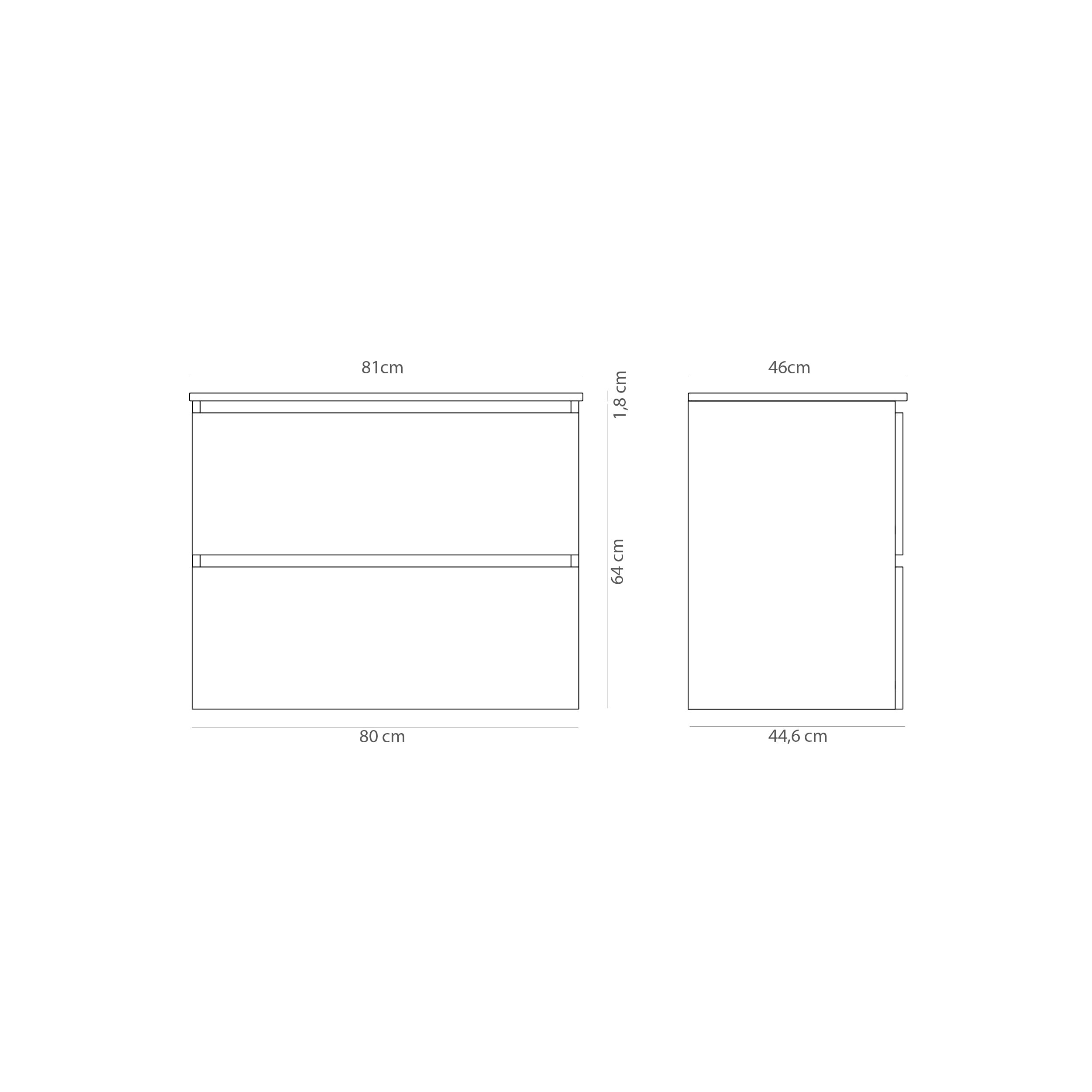Baikal Mueble de Baño Dash. Conjunto de Baño de 2 Cajones, Suspendido en Pared, Incluye Lavabo Cerámico. Mueble de Fondo de 46cm. Mueble MONTADO. Lavabo Encastrado sin Espejo 80 cm Monocolor