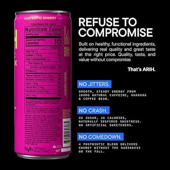 ARIH Cherry Nova Energy Drink - Zero Sugar Energy Drink - 12 fl oz (12 cans)