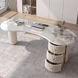 Biurko komputerowe Nowoczesne, eleganckie, zakrzywione biurko do domowego biura z blatem Rock Slab i szafką przechowywania, portami USB gniazdami zasilania(L)