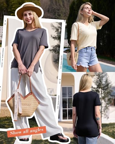 GAYHAY Womens V Neck T Shirts Oversized Loose Fit Short Sleeve Tops Casual Summer Vacation 20252