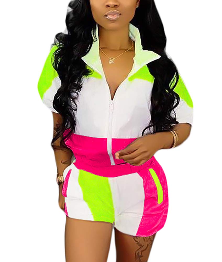 VOIKERDR Women 2 Piece Outfits Tracksuit Jumpsuits Lightweight Windbreaker Pullover Jacket Crop Top Pants Set