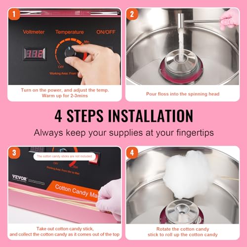 Vevor MACHINE À BARBE À PAPA ÉLECTRIQUE ROSE Cotton Candy Machine Commercial, 1000W Electric Floss Maker thumb #4