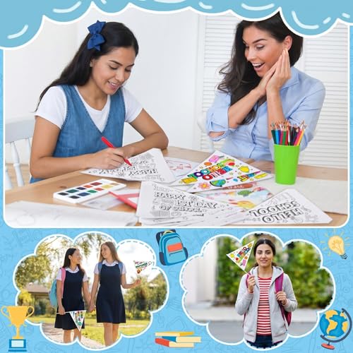 Image of 36 Packs First Day of School Flag Crafts Back to School Crafts Color Your Own Pennant Flag for Classroom Photo Prop Preschool Welcome Decor