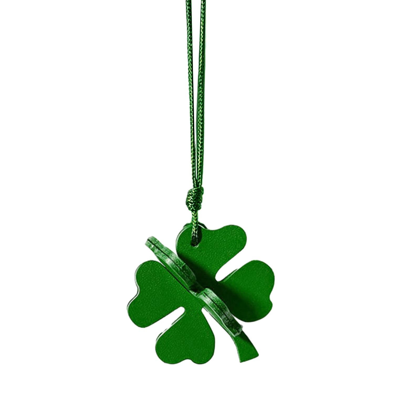 Personalized Funny Swinging Four Leaf Clovers Hangable Eye Catching Auto Pendant Ornament Compatible for Car Accessories Four Leaf Clovers Car Rearview Decoration Adjustable Ornament, Green
