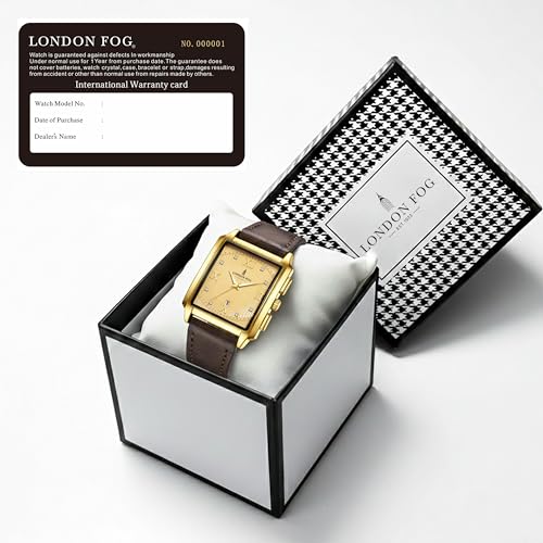Image of London Fog Mayfair Collection Analog Watch for Men with Square Dial, Crystal Hour Accents, Date Display, Quartz Movement and Leather Strap - LFM10004