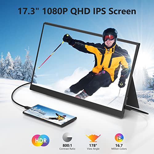 Image of ForHelp 17.3 inch Portable Monitor 1080P FHD 144Hz Narrow Edge Laptop Monitor USB C HDMI Gaming Computer IPS HDR Screen, Travel Monitor for PC Mac Phone Xbox PS5 Switch Laptop w /Smart Cover & Speakers