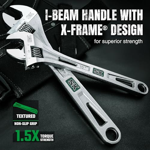 Image of SK 2-Piece Adjustable Wrench Set, 10-Inch, 12-Inch, Cr-V Steel, SAE & Metric Scales
