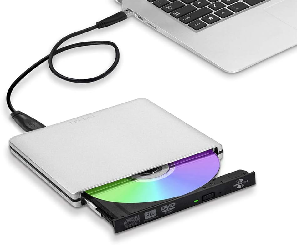 External DVD CD Drive, Aluminum USB 3.0 Lightscribe DVD Burner Type-C Portable DVD CD +/-RW Rewriter Reader Slim Optical Drive Compatible with Macbook Laptop Desktop (Silver)