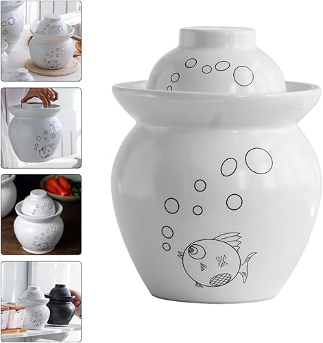 Miniatura 7 de Luxshiny Tarro de cerámica Kimchi de cerámica Contenedor de Kimchi Sellado de pepinillos Tarro de almacenamiento chino Tarro de fermentación
