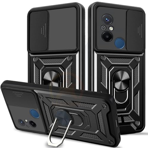 Image of Armor Bumper Back Cover Case for Redmi 12C / Poco C55 Rotating Camera Cover, Ring Holder & Kickstand | Heavy Duty & 360 Degree Protection Redmi 12C / Poco C55 Back Cover (Black)