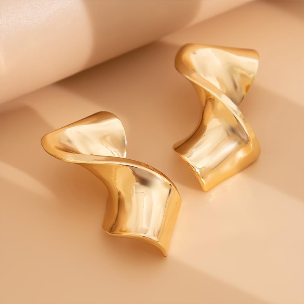 Unique Gold Irregular Geometric Earrings for Women, Dainty Spiral Drop Dangle Hammered Texture Dangling Earring Non Tarnish Vintage Party Jewelry Gift - Image 6