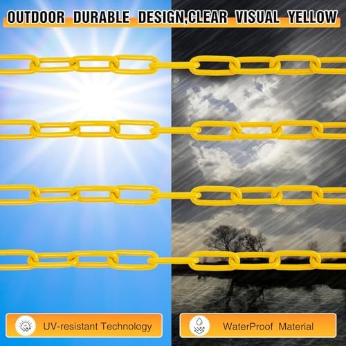 ElaraBerry 1/4" Yellow Safety Chain on Reel 100FT, Heavy Duty Welded Steel Barrier Chain with Spool, High Visibility Industrial for Crowd Control, Parking Lot, Driveway Safety, Construction Zones - 4