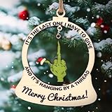 Funny Christmas Wooden Ornaments Xmas Tree Holiday Party Decorations, Naughty Gag Gift for Adults Green Fingers Merry Christmas Tree Hanging Ornaments Home Decor