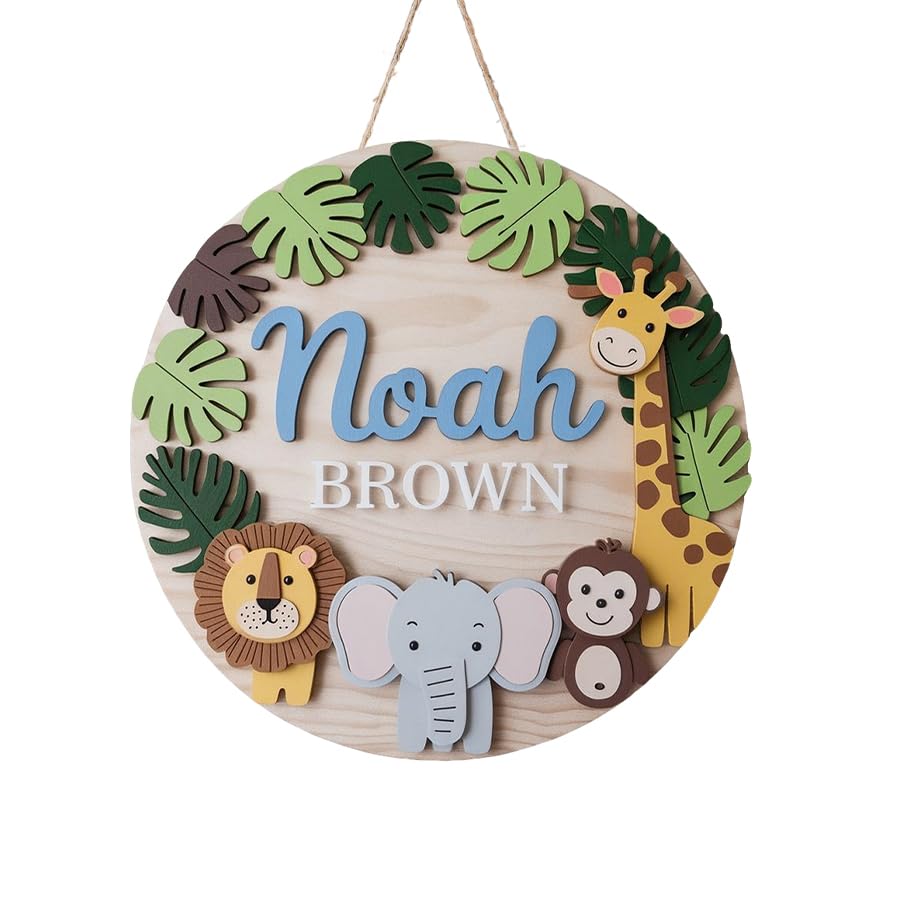 Personalized Nursery Name Sign for Boys, Woodland Animals Sign for Baby Door Decor, Newborn Gifts for Boy, Nursery Wall Bedroom Decorations, Mother's Day Gifts for New Mom Dad Gift