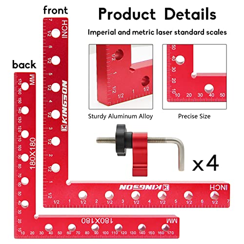 Kingson 90 Degree Positioning Squares Right Angle Clamps Corner Clamp, 7.1" X 7.1" Aluminum Alloy Woodworking Carpenter Tool For Box Cabinets Drawers Picture Flame (2Pack) #TOP2
