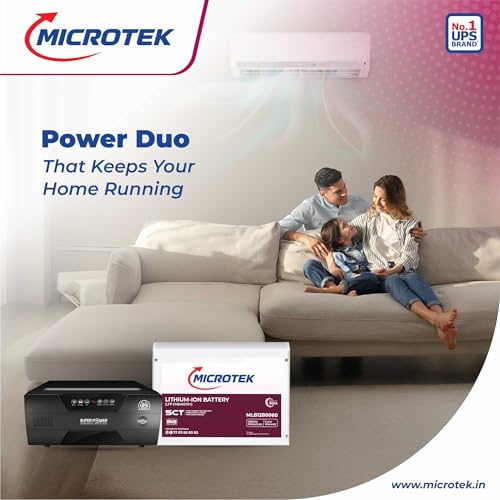 Image of Microtek Combo - Super Power 1100 Advanced Digital Inverter (950VA /780W,12V) with Lithium-Ion Battery 12.8V /100Ah, 1280Wh LiFePO4 | SCT & BMS Technology, Faster Recharge, Longer Life, Compact & Safe