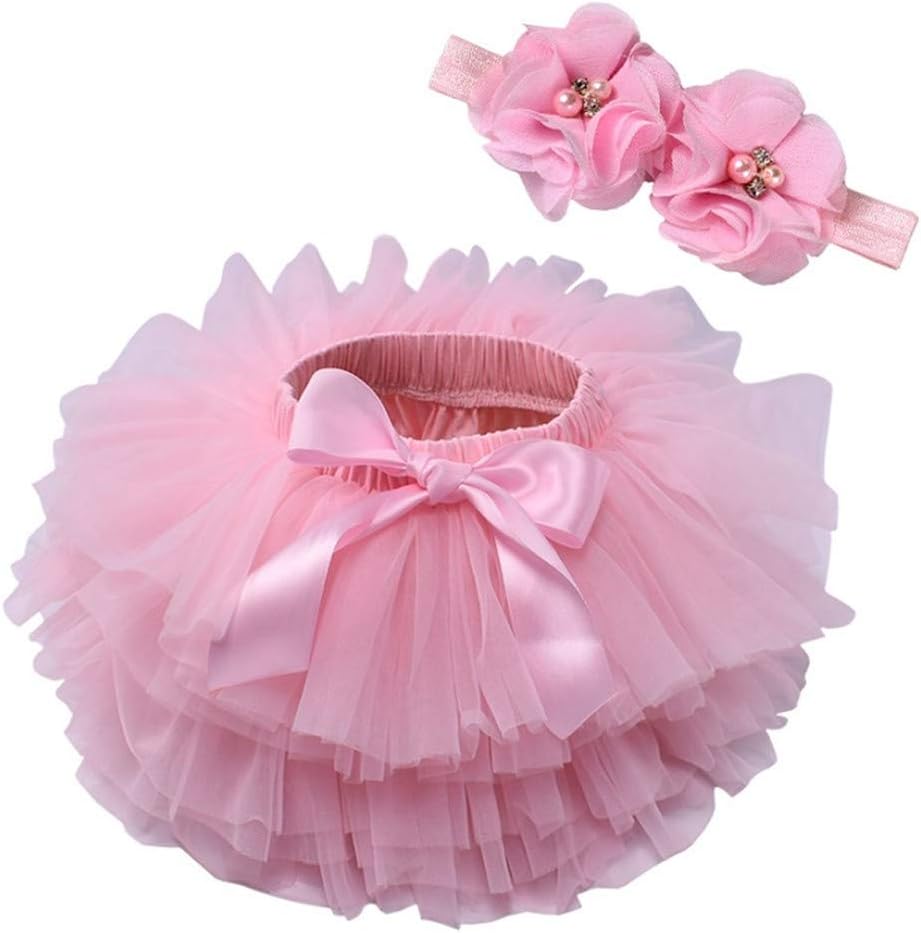 Anbaby Baby Girls Tutu Bloomers Toddler Tutu Skirt Diaper Cover and Lace Headband Set