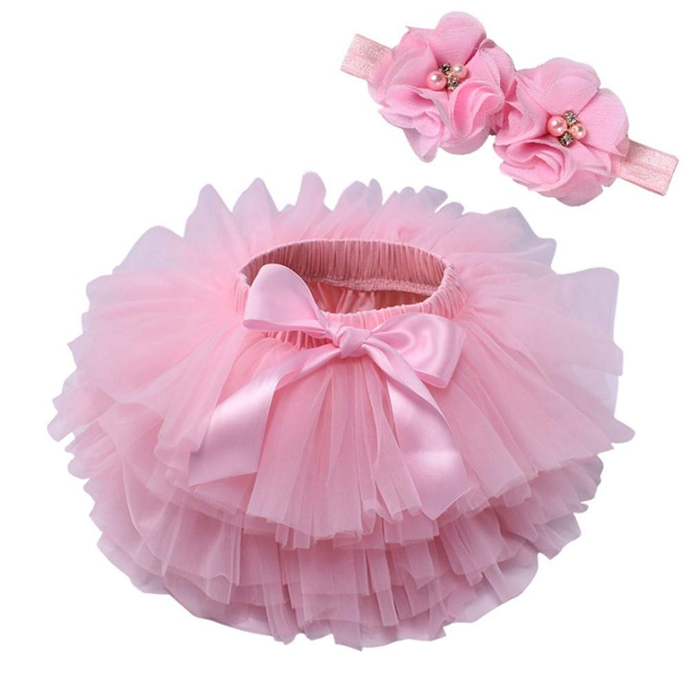 Anbaby Baby Girls Tutu Bloomers Toddler Tutu Skirt Diaper Cover and Lace Headband Set
