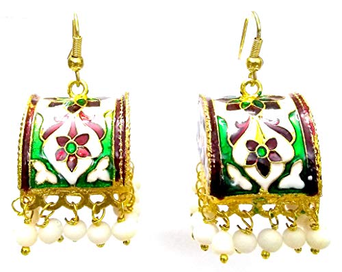 Meenakari Minakari Enamel Paint Golden Handmade Earring Bali Jhumki Jhumka Jewelry Ethnic Drop Dangle Chandelier ni-324